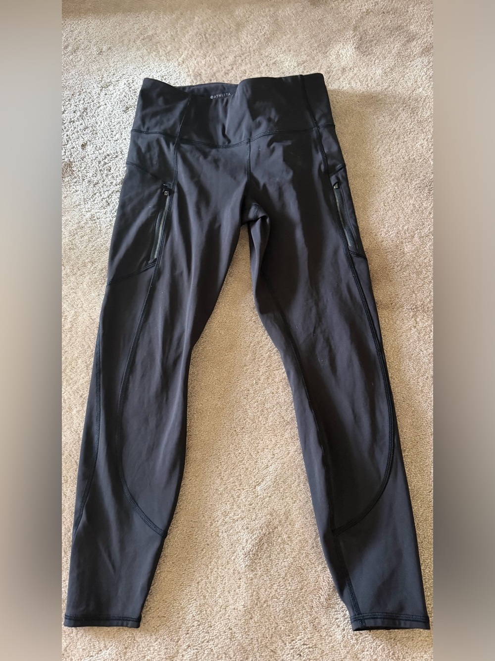 Athleta Black High-Waist Performance Leggings with Zip Pockets
